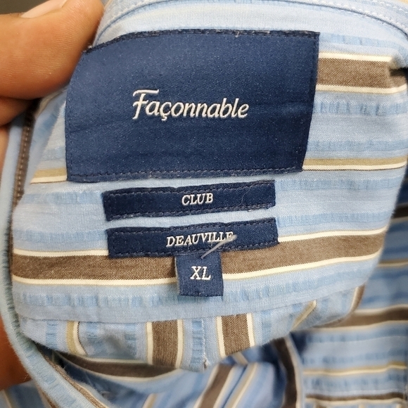 Faconnable Shirt Men XL Oxdord Striped Club Deauville Button Up Front - Picture 7 of 13
